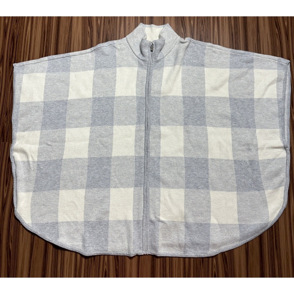 Jones New York Signature Poncho Cape Women's Size S/M Relaxed Gray White Plaid